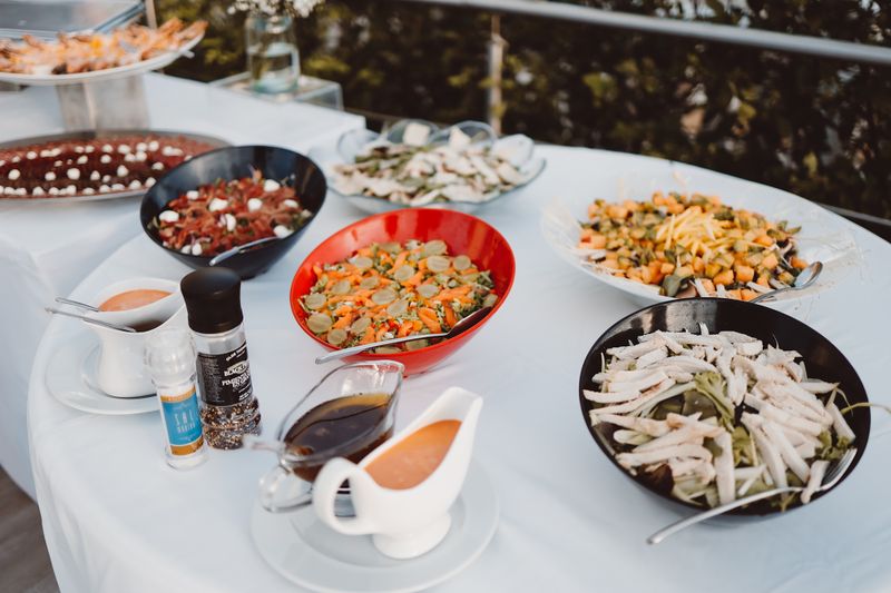 Wings over catering spread for a large event